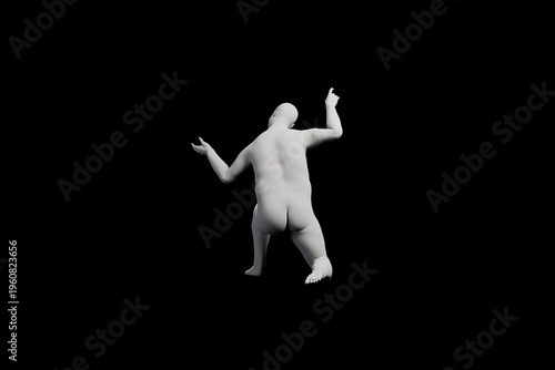 Photography 3D Fat Man posing Right Front Three-Quarter View Matte Black Black