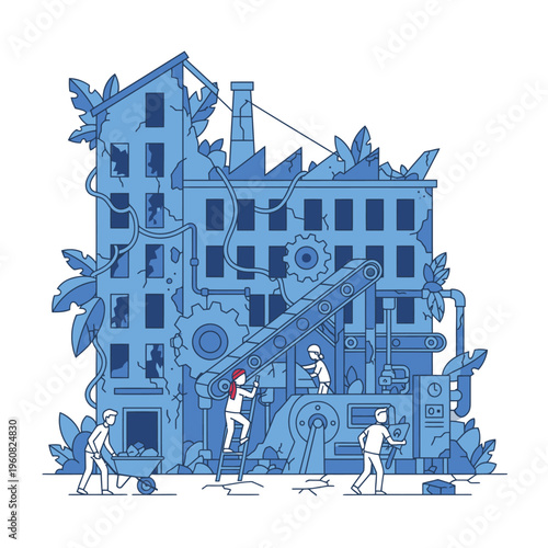 Creative Reconstruction of Industrial Building with People.