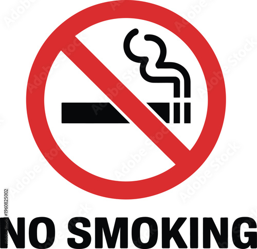 Red circle prohibition sign with cigarette silhouette and no smoking text for public health guidance