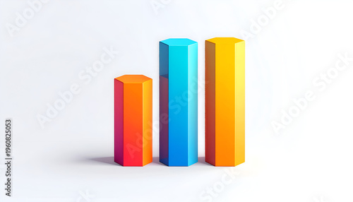 Ascending vibrant hexagonal columns in a colorful bar graph style against a white backdrop