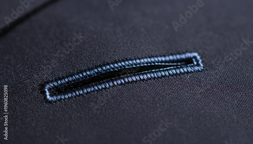 Hand stitched Milanese buttonhole on navy blue wool suit lapel macro
