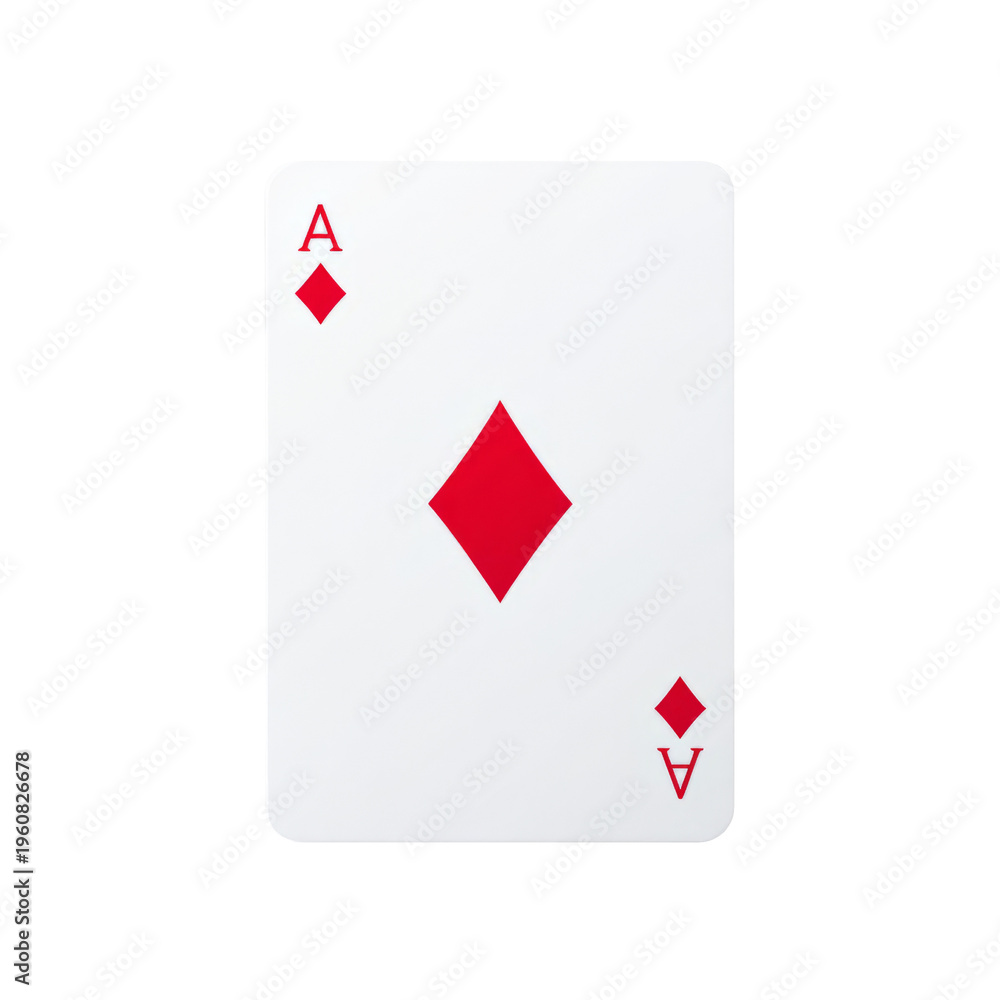 Obraz premium Ace of Diamonds Playing Card on Plain White Background, Symbolizing Luck and Strategy