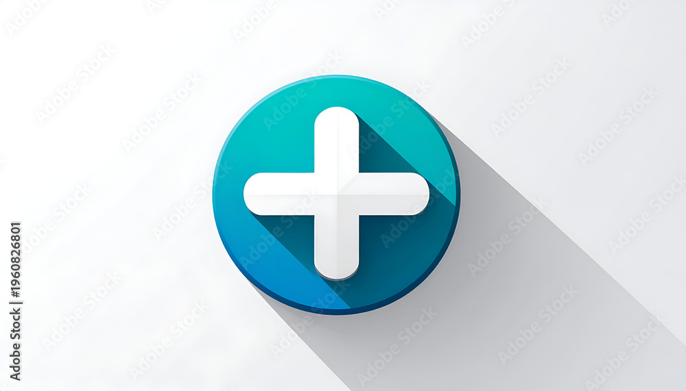 Obraz premium Blue plus sign icon with long shadow in modern flat design style on white backdrop