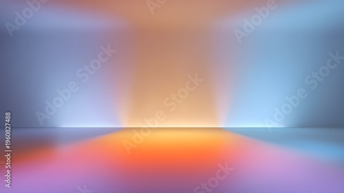 Gentle gradient lights illuminate a minimalist studio space