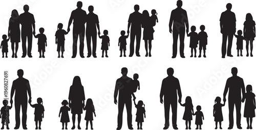 Diverse family silhouettes with parents and children together always