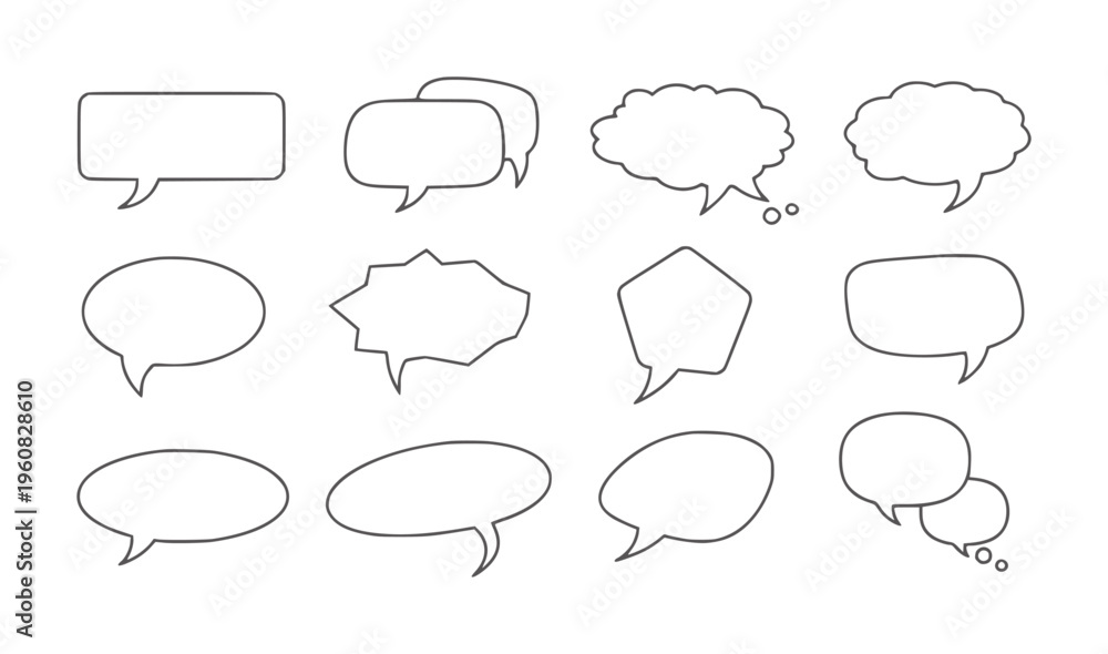 Fototapeta premium Eleven black and white empty comic style speech bubbles white