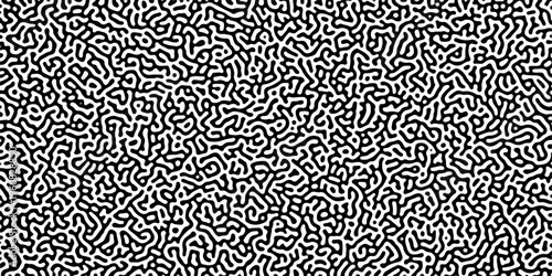 Turing reaction diffusion monochrome seamless pattern with chaotic motion .Linear design with biological shapes. Organic lines in memphis. abstract turing organic wallpaper background .	