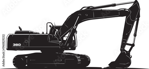 Black Silhouette of a Heavy Duty Excavator Machine