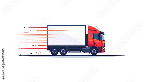 Delivery truck speeding with motion trail illustration in red and white colors