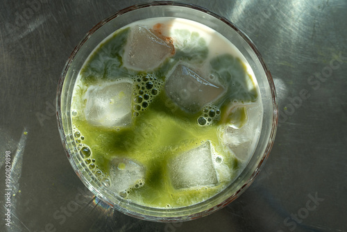 iced matcha tea top view