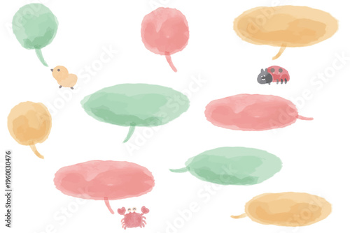 水彩のぬくもりシリーズ 幼稚園・保育園向け 円形の吹き出しセット 9個 パステルカラー 動物イラスト付