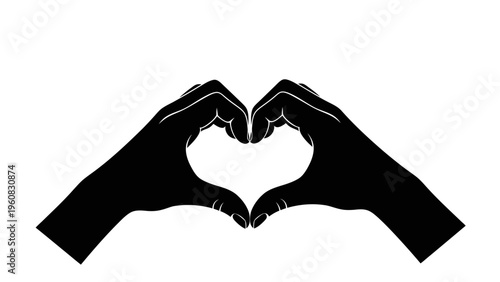 Black Silhouette of Hands Forming a Heart Shape on White Background