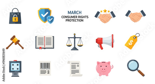 Consumer rights protection concept icons set.