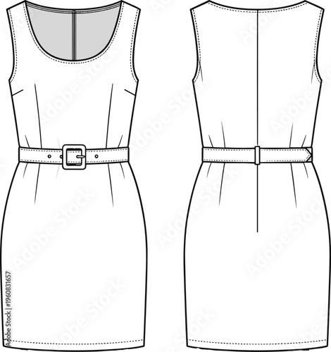 Women Button Down Flutter Sleeve Blouse Technical Fashion Flat Sketch Tiered Peplum Hem CAD Drawing Flat Vector Illustration Front Back,