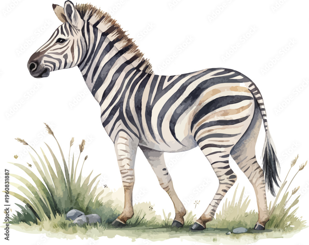 Fototapeta premium Watercolor Zebra Illustration, Safari Animal Clipart, isolated on white background