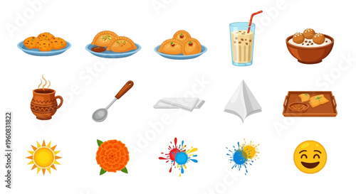 Food and drink colorful icons set.