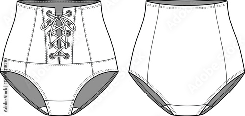 Women Flutter Sleeve V Neck Peplum Blouse Technical Fashion Flat Sketch Tiered Ruffle Hem CAD Drawing Flat Vector Illustration Front Back,