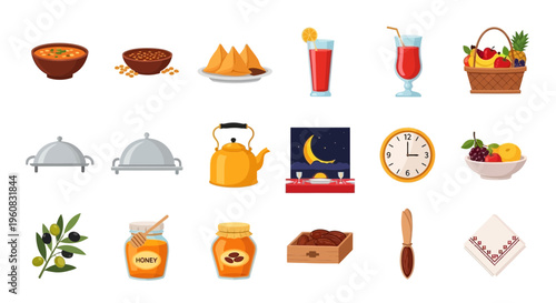 Food and drink icons illustration set.