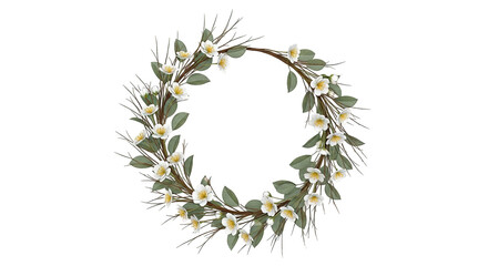 Floral Wreath with White Blossoms and Green Leaves