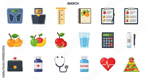 Health and wellness icons collection.