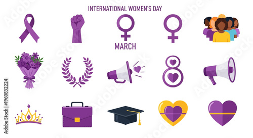 International Womens Day Awareness Icons.