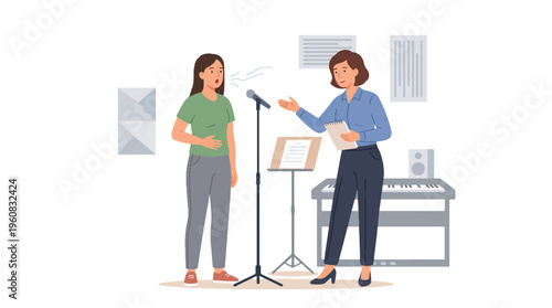 Vocal Coach Teaching Student Singing Technique, Music Education Concept