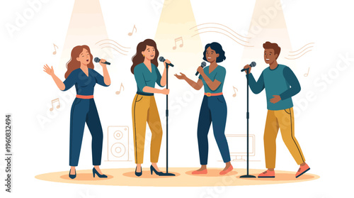 Vocal Group Singing Together on Stage, Harmony Music Performance