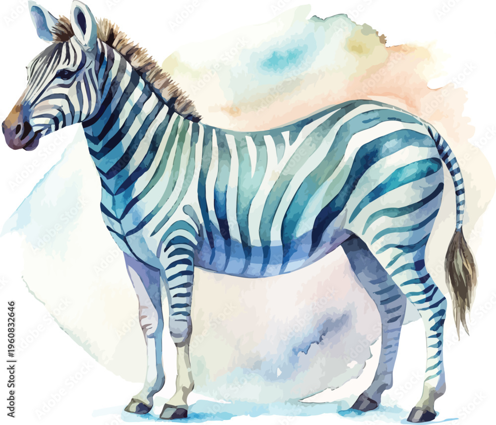 Naklejka premium Hand-Painted Zebra Watercolor, African Wildlife Art, Isolated Vector Illustration
