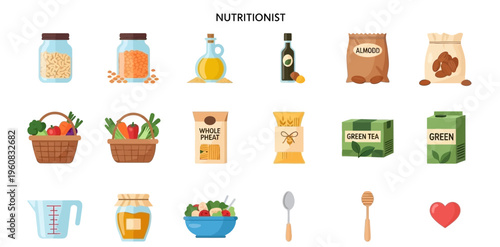 Nutritionist healthy food icons illustration.