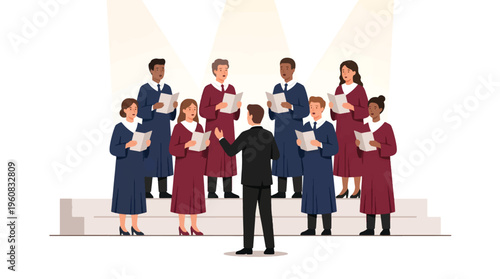 Choir Singing on Stage in Harmonious Formation, Choral Music Concept
