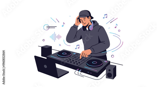 DJ Mixing Music on Controller, Electronic Music Performance Concept