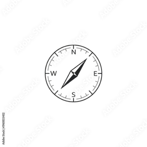 Minimalist Compass Icon with North Pointing Needle, Geometric Vector Line Art for Navigation, Wayfinding, Adventure, and Business Strategy Direction