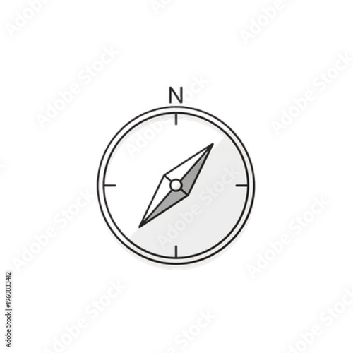 Minimalist Compass Icon with North Pointing Needle, Geometric Vector Line Art for Navigation, Wayfinding, Adventure, and Business Strategy Direction