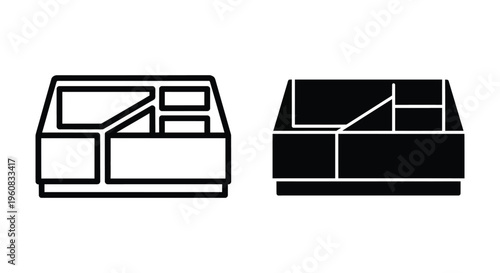 Set of bento box icons, divided food container, lunch box with compartments, vector illustration