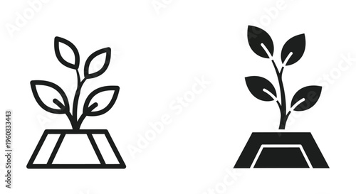 Set of plant icons, sprout growing from soil, vector illustration