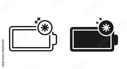 Battery icon with snowflake symbol, cold temperature indicator, vector illustration