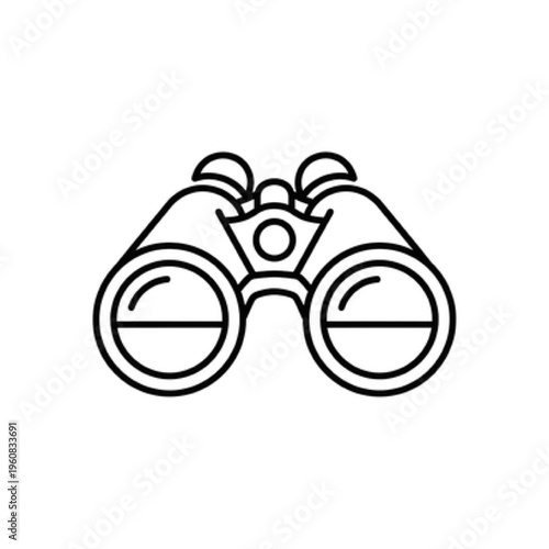 Minimalist Binoculars Icon with Symmetrical Outline, Vector Line Art for Business Vision, Strategic Planning, Future Forecasting, and Market Research