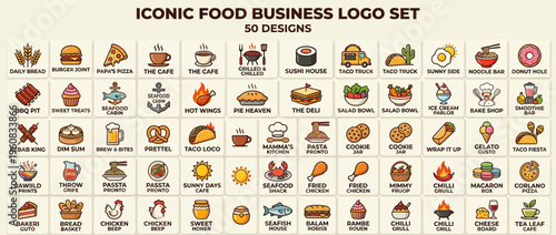 Iconic food business logo designs collection.