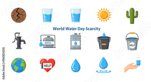World Water Day scarcity concept icons.