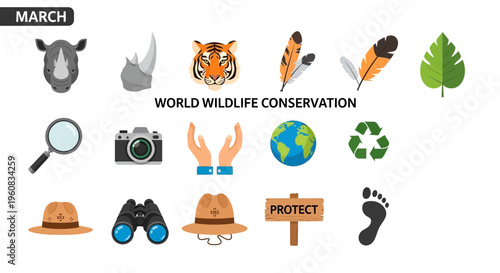 World Wildlife Conservation Month Icons.