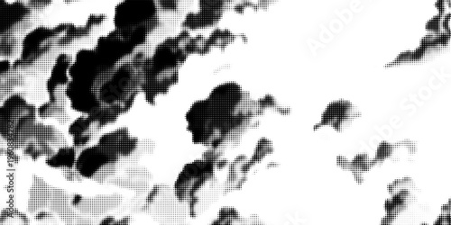 Grunge halftone gradient background. Faded grit noise texture. White and black sandy wallpaper. Retro pixelated backdrop. Anime or manga style comic overlay
