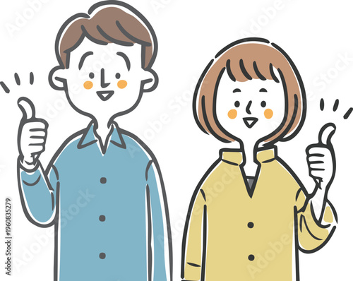 グッドサインをする夫婦　上半身　ベクター