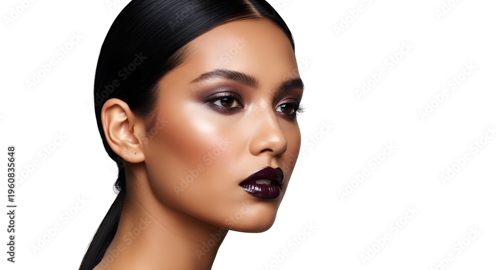 Fototapeta premium Glamorous Portrait of a Woman with Dark Makeup, Isolated on White