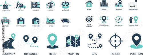 Logistics Distribution Icons – Shipping, Warehouse, Inventory Vector