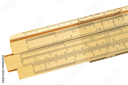 Slide ruler isolated on white background, top view.