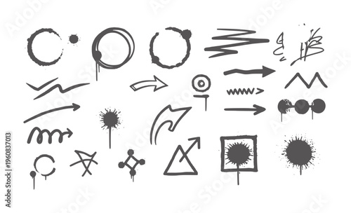 Black handdrawn abstract splatter and inkblot symbols white