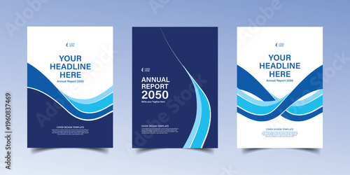 Abstract Blue Wave Annual Report Cover Design with Clean Minimal Layout