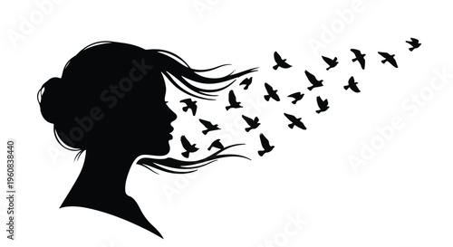 silhouettes of a girl a woman and a girl with long hair
