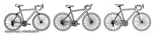 Bike set with continuous single line white illustration featuring bicycle, fitness, sports with motion, health, activity and exercise