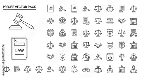 Precise vector pack of law and justice icons